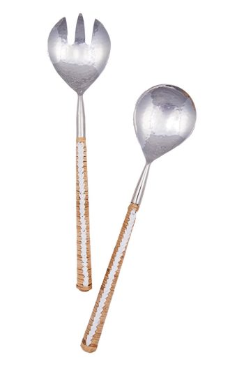RATTAN/STAINLESS STEEL 'LONDOLOZI' SALAD SERVERS | Daydream Leisure Furniture