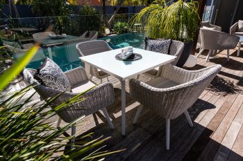 Glass Tapered Aluminium Dining Tables | Daydream Leisure Furniture