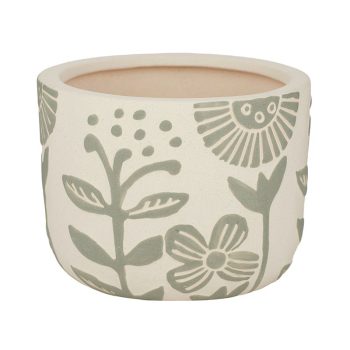 Ceramic Joplin Pot featuring a floral pattern available in Green