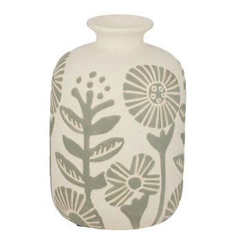 Ceramic Joplin Vase featuring a floral pattern available in Green