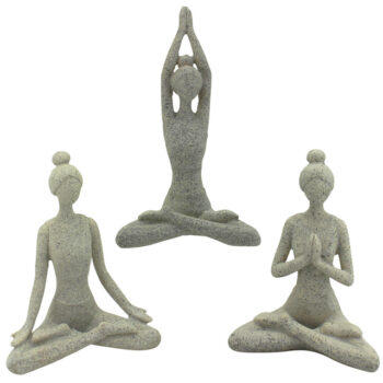 Yoga Ladies Set of 3 garden ornaments in Cool Grey featuring peaceful yoga poses