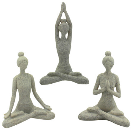 Yoga Ladies Set of 3 garden ornaments in Cool Grey featuring peaceful yoga poses