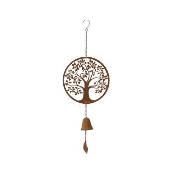 Tree of Life with Bell decorative metal wall hanging featuring a laser cut tree design with a rustic hanging bell.