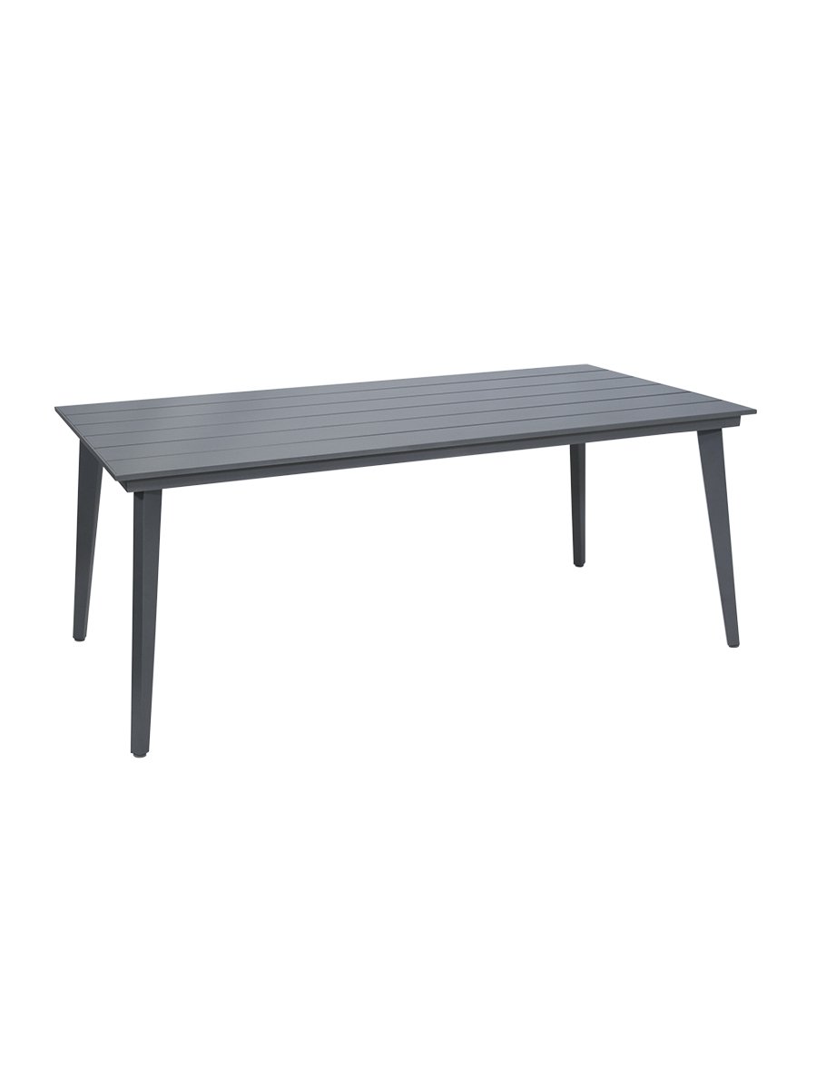 A sleek outdoor dining table