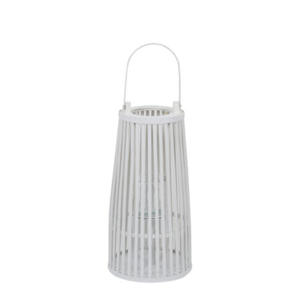 Milos Bamboo Lantern White decorative bamboo lantern with carry handle for coastal home décor and ambient indoor or outdoor lighting.
