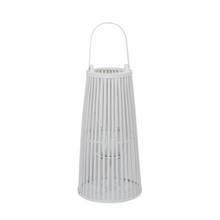 Milos Bamboo Lantern White - Large decorative bamboo lantern with carry handle for coastal home décor and ambient indoor or outdoor lighting.