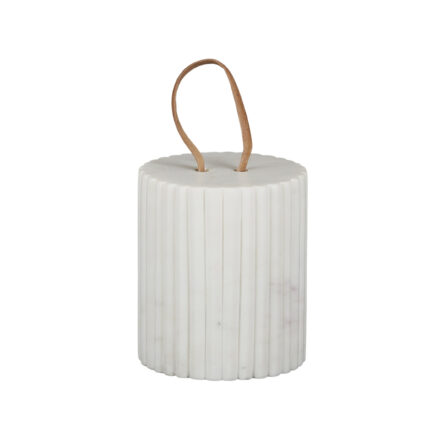 Marble doorstop with ribbed design and genuine leather handle