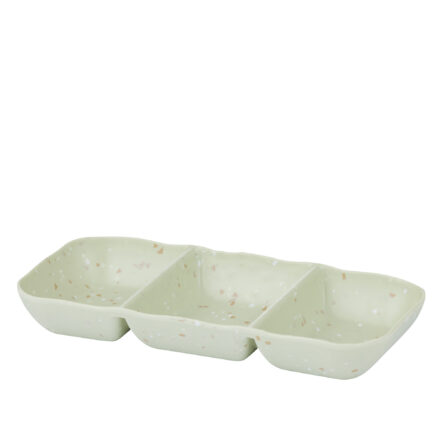 Melamine 3 Division Platter – Terrazzo Sage durable melamine serving platter with three divided compartments and a contemporary terrazzo sage finish for indoor and outdoor entertaining.