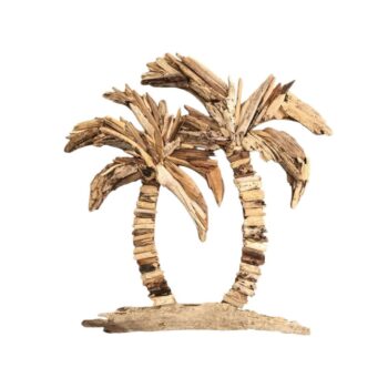 Driftwood Coconut Trees Wall Art featuring handcrafted double palm trees made from natural sun- and sea-conditioned driftwood