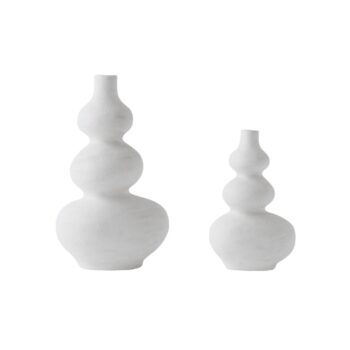 Ceramic Hand Potted Wabi Vase - White in two different sizes displayed together on a white background