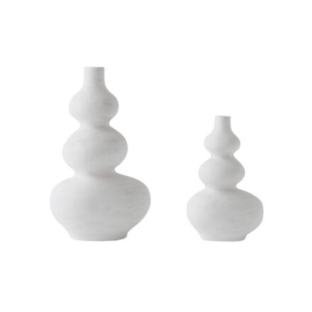 Ceramic Hand Potted Wabi Vase - White in two different sizes displayed together on a white background