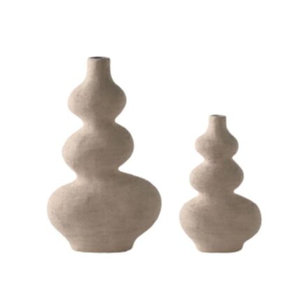 Ceramic Hand Potted Wabi Vase - Sand in two different sizes displayed together on a white background