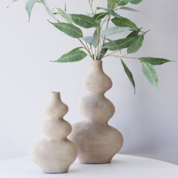 Ceramic Hand Potted Wabi Vase - Sand in two different sizes displayed together on a white background
