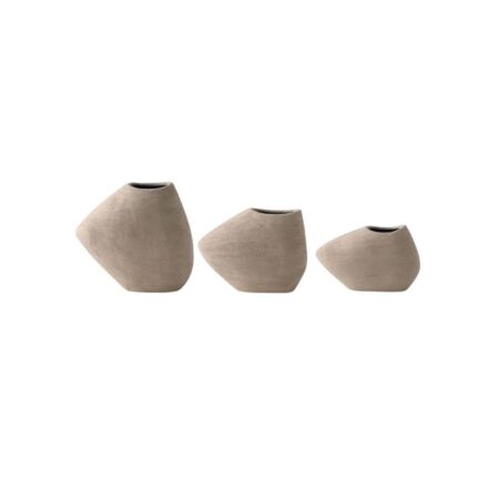Ceramic Hand Potted Shard Vase - Sand in three different sizes displayed together on a white background