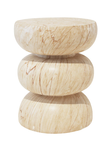 MGO Blanco side table - amber marble sculptural accent piece displayed for interior styling.