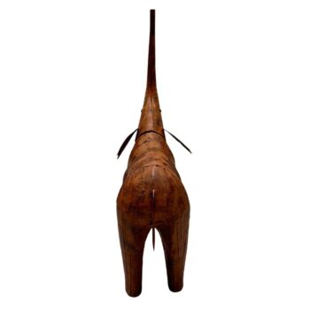 Metal Rust Elephant Statue measuring 40.5x19x67.5cm featuring a durable iron body and textured rust finish