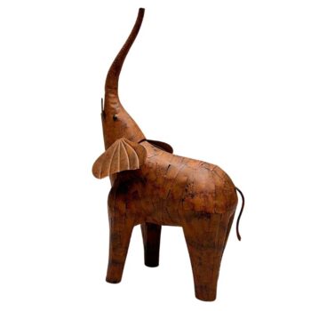 Metal Rust Elephant Statue measuring 40.5x19x67.5cm featuring a durable iron body and textured rust finish