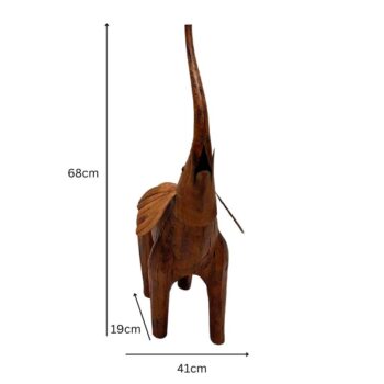 Metal Rust Elephant Statue measuring 40.5x19x67.5cm featuring a durable iron body and textured rust finish
