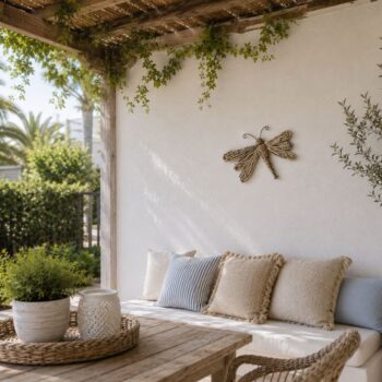 Driftwood Abaca Dragonfly Wall Art featuring natural driftwood pieces and woven abaca details