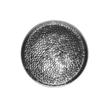 Hammered Charu Decorative Tray / Wall Plate 45cm in polished silver metal with reflective hammered texture