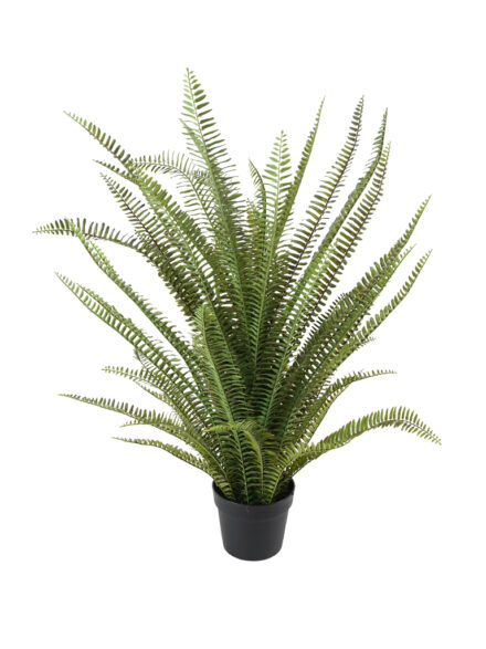 Plant Long Grass featuring lush artificial fern-like foliage in a black pot