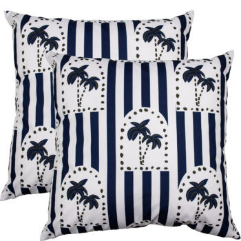 NF Cushion Haven Navy size 50x50cm outdoor throw cushion featuring a palm tree arch pattern and stripes in Navy
