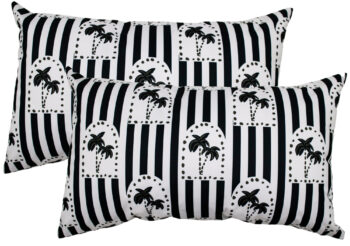 NF Cushion Haven Black size 35x50cm outdoor throw cushion featuring a palm tree arch pattern and stripes in Black