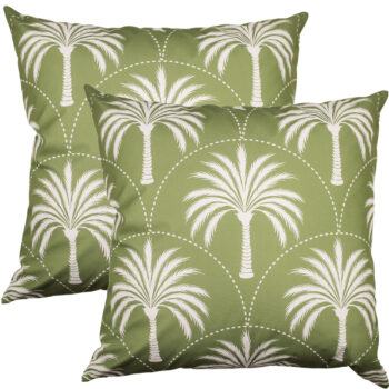 NF Cushion Nusa Sage 50 x 50cm outdoor throw cushion featuring an all-over palm tree pattern and arched design in Sage