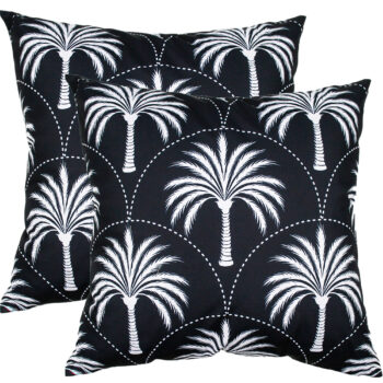NF Cushion Nusa Black 50 x 50cm outdoor throw cushion featuring an all-over palm tree pattern and arched design in Black