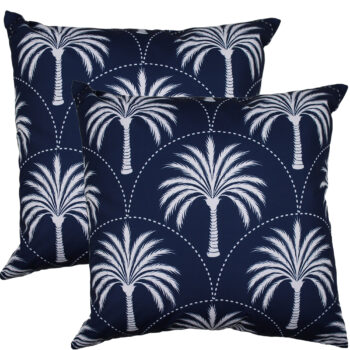 NF Cushion Nusa Navy 50 x 50cm outdoor throw cushion featuring an all-over palm tree pattern and arched design in Navy