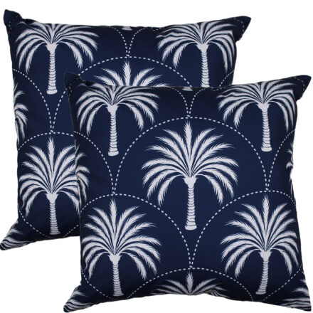 NF Cushion Nusa Navy 50 x 50cm outdoor throw cushion featuring an all-over palm tree pattern and arched design in Navy