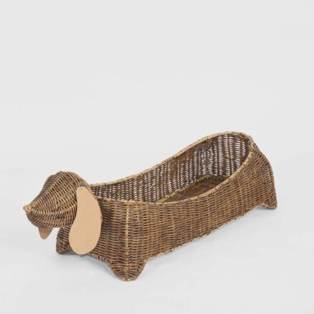 Rattan Dog Basket Brown measuring H13xW80xD20cm featuring hand-woven rattan and a metal frame