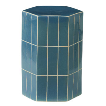 ceramic tiled seidler stool teal decorative furniture displayed for styling.