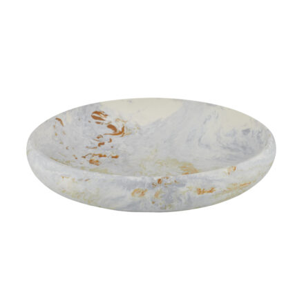 resin hadley shallow bowl - steel statement piece decor displayed for interior styling.