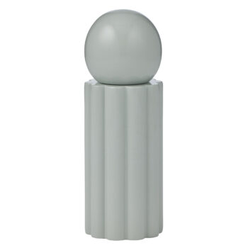 wood oracle S&P grinder in a cool seafoam green with a spherical top and fluted base, presented on a white background.
