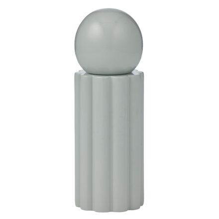 wood oracle S&P grinder in a cool seafoam green with a spherical top and fluted base, presented on a white background.