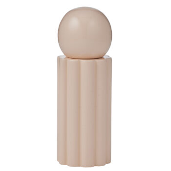 wood oracle S&P grinder in a soft, matte nude beige with a spherical top and fluted base, presented on a white background.