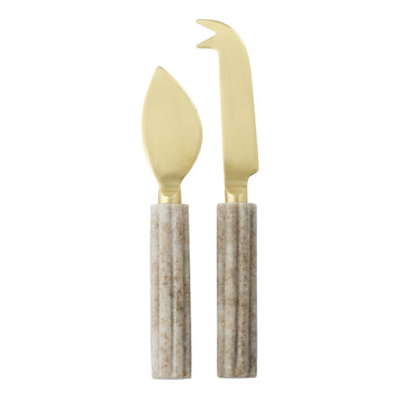 marble cheese knife set 2 - gold statement piece decor displayed for interior styling.