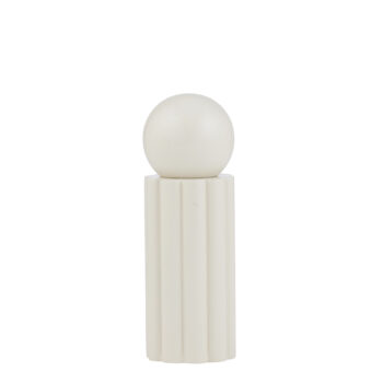 wood oracle S&P grinder in a clean ivory finish with a spherical top and fluted base, presented on a white background.