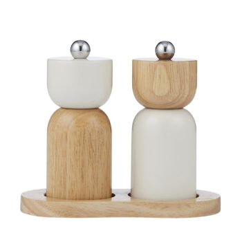 wood eta salt & pepper 3 piece set - ivory statement piece decor displayed for interior styling.