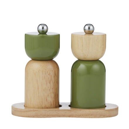 wood eta salt & pepper 3 piece set - Olive statement piece decor displayed for interior styling.