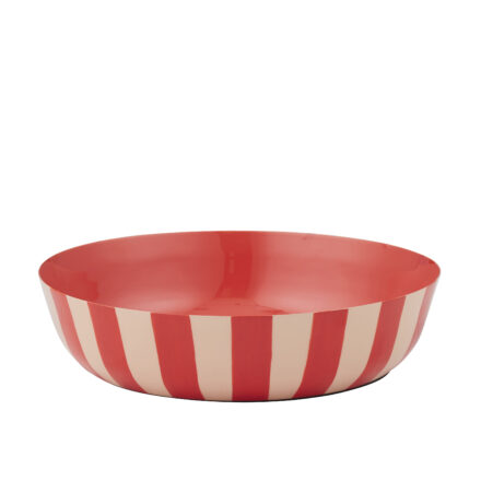 metal linear bowl - tomato statement piece decor displayed for interior styling.