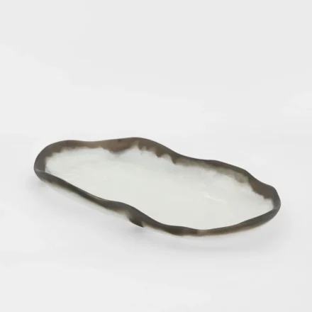 resin Halo swirl platter - black/white statement piece decor displayed for interior styling.