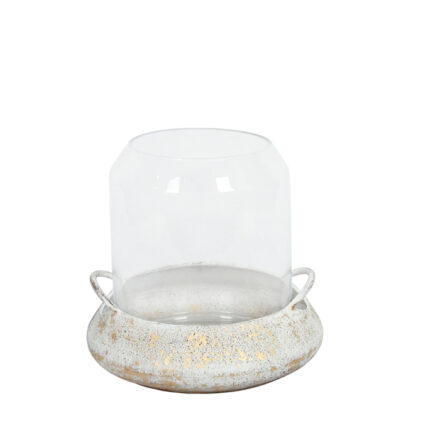 Baxter whitewash metal hurricane - small statement piece decor displayed for interior styling.