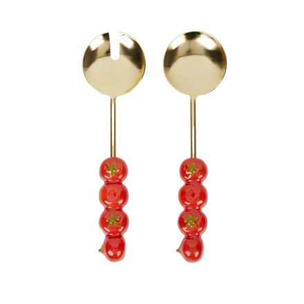 stainless salad servers set 2 - tomato statement piece decor displayed for interior styling.