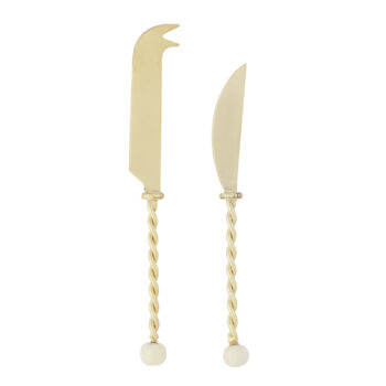Stainless Steel Amalia Set 2 Cheese Knives in Gold and Ivory.