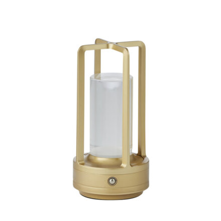 Gold Metal USB Touch Lantern modern portable cordless light on white background