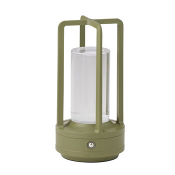Green Metal USB Touch Lantern modern portable cordless light on white background