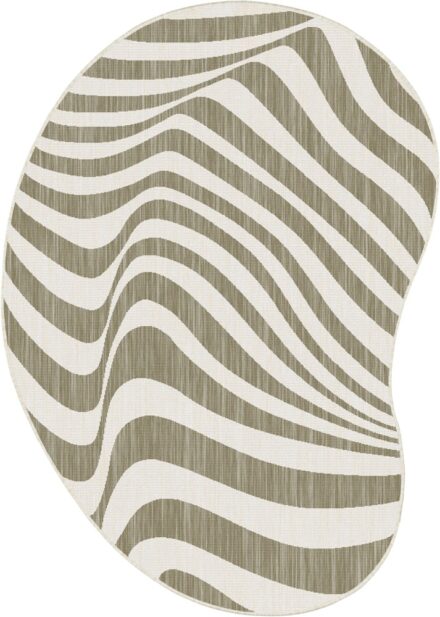 Terrazzo Shapes Bean Outdoor Poly Rug 200x290cm in Linen finish top-down view