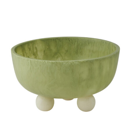 Resin Kip Footed Bowl Ivory/Pistachio finish on white background